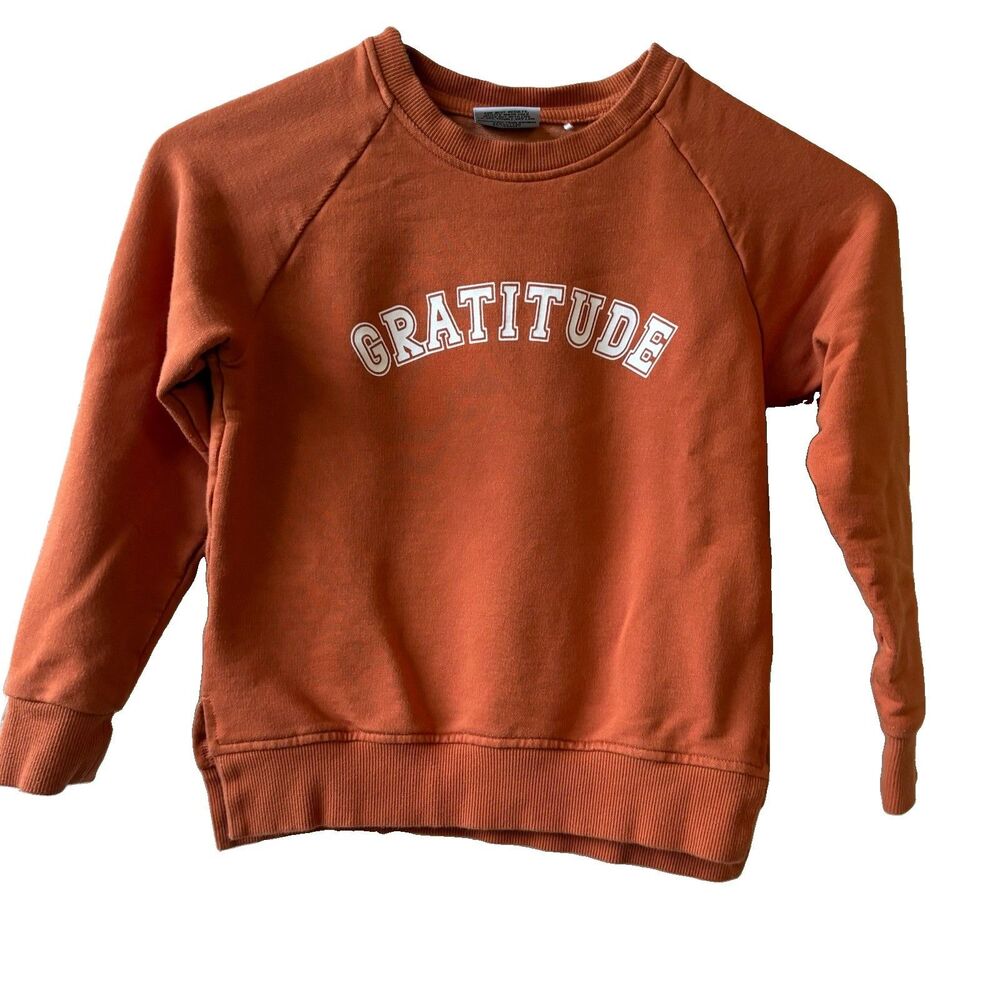 Bums & Roses 4T Brown Crewneck Sweatshirt Embroidered Gratitude Long Sleeve